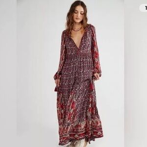 Free People Happy Feelings Long Sleeve Maxi Dress Red Multicolor Size S